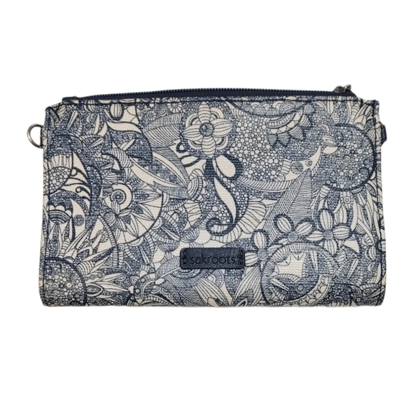 Sakroots Navy Blue Floral Boho Print Snap Button Zip Pocket Foldover Wallet - Picture 6 of 6
